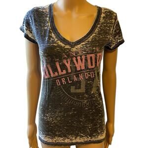 Vintage 90s Planet Hollywood Orlando Women M Shirt Black Sun Fade Tie Dye Punk